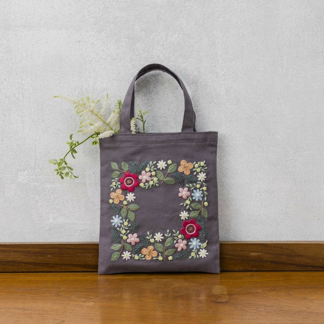 Grey floral embroidered tote bag online