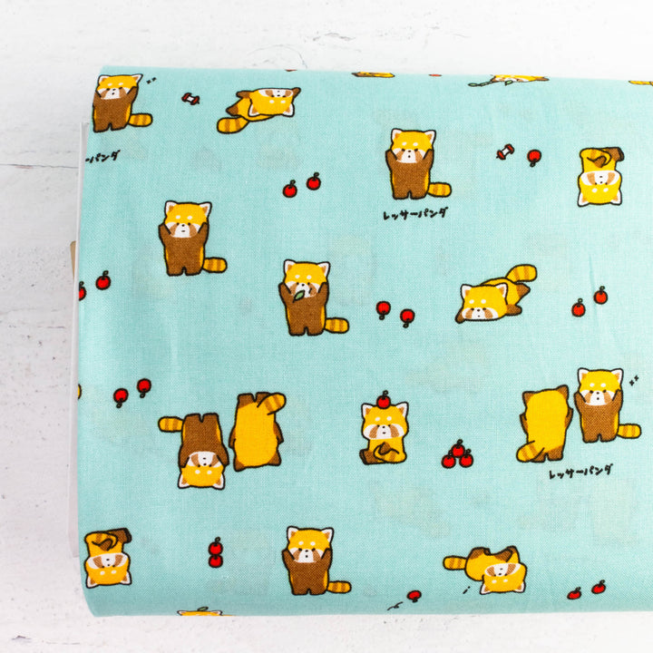 Japanese Cotton Fabric - Cute Red Pandas on Turquoise (C421052D)