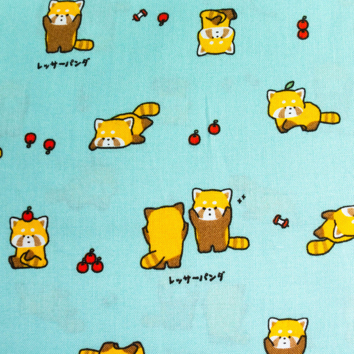 Japanese Cotton Fabric - Cute Red Pandas on Turquoise (C421052D)