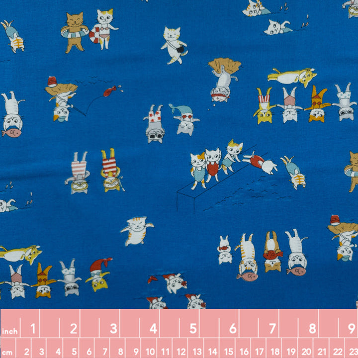 Funny Swimming Cats Japanese Cotton Fabric (KW21030)