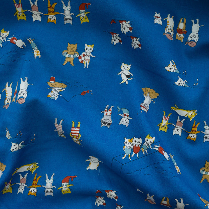 Funny Swimming Cats Japanese Cotton Fabric (KW21030)