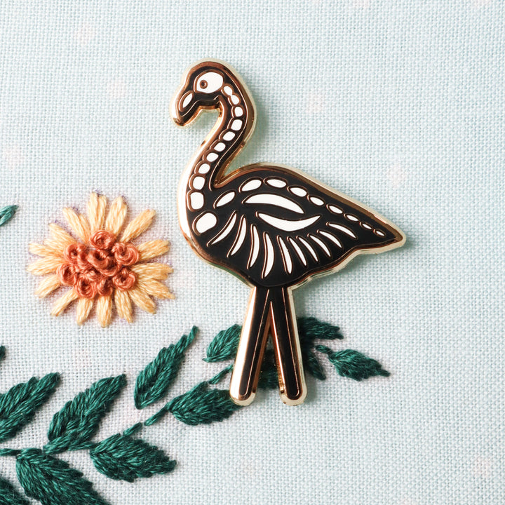 Skeleton Flamingo Enamel Needle Minder