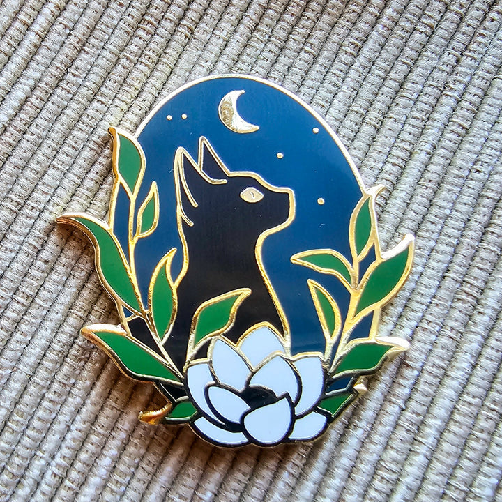 Black Cat & Moon Enamel Needle Minder