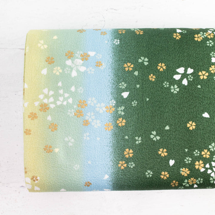 Japanese Cotton Crepe Fabric - Green Yellow Ombre Cherry Blossom Scatter (AS89C)