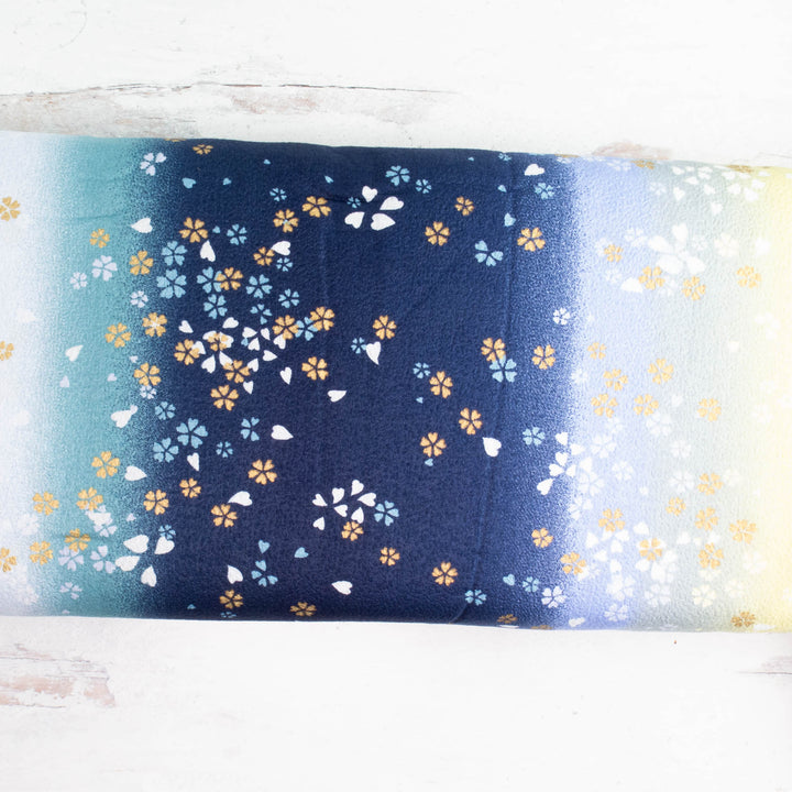 Japanese Cotton Crepe Fabric - Blue Yellow Ombre Cherry Blossom Scatter (AS89B)