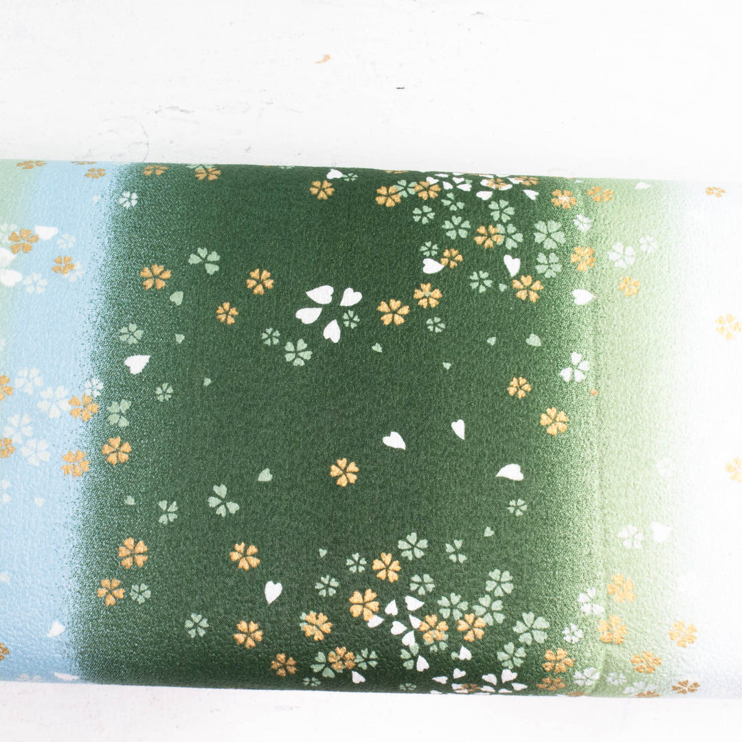 Japanese Cotton Crepe Fabric - Green Yellow Ombre Cherry Blossom Scatter (AS89C)