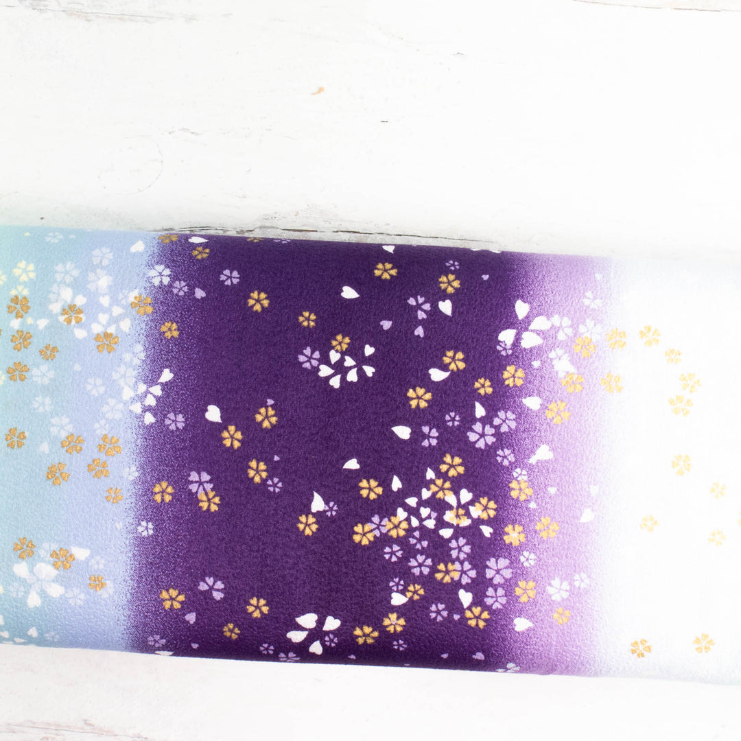 Japanese Cotton Crepe Fabric - Purple Blue Ombre Cherry Blossom Scatter (AS89D)