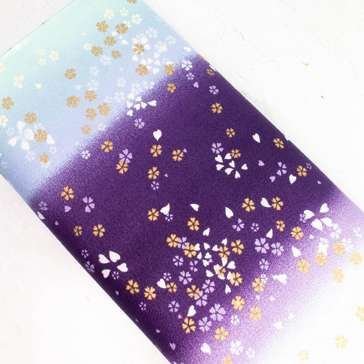 Japanese Cotton Crepe Fabric - Purple Blue Ombre Cherry Blossom Scatter (AS89D)