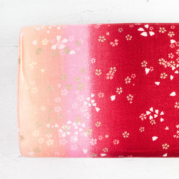 Japanese Cotton Crepe Fabric - Pink Red Ombre Cherry Blossom Scatter (AS89A)