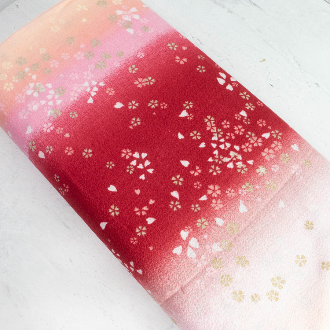 Japanese Cotton Crepe Fabric - Pink Red Ombre Cherry Blossom Scatter (AS89A)