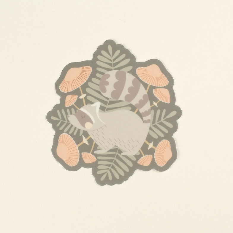 Cute Raccoon & Mushroom Vinyl Sticker