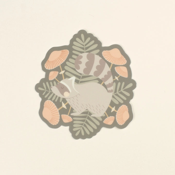 Cute Raccoon & Mushroom Vinyl Sticker