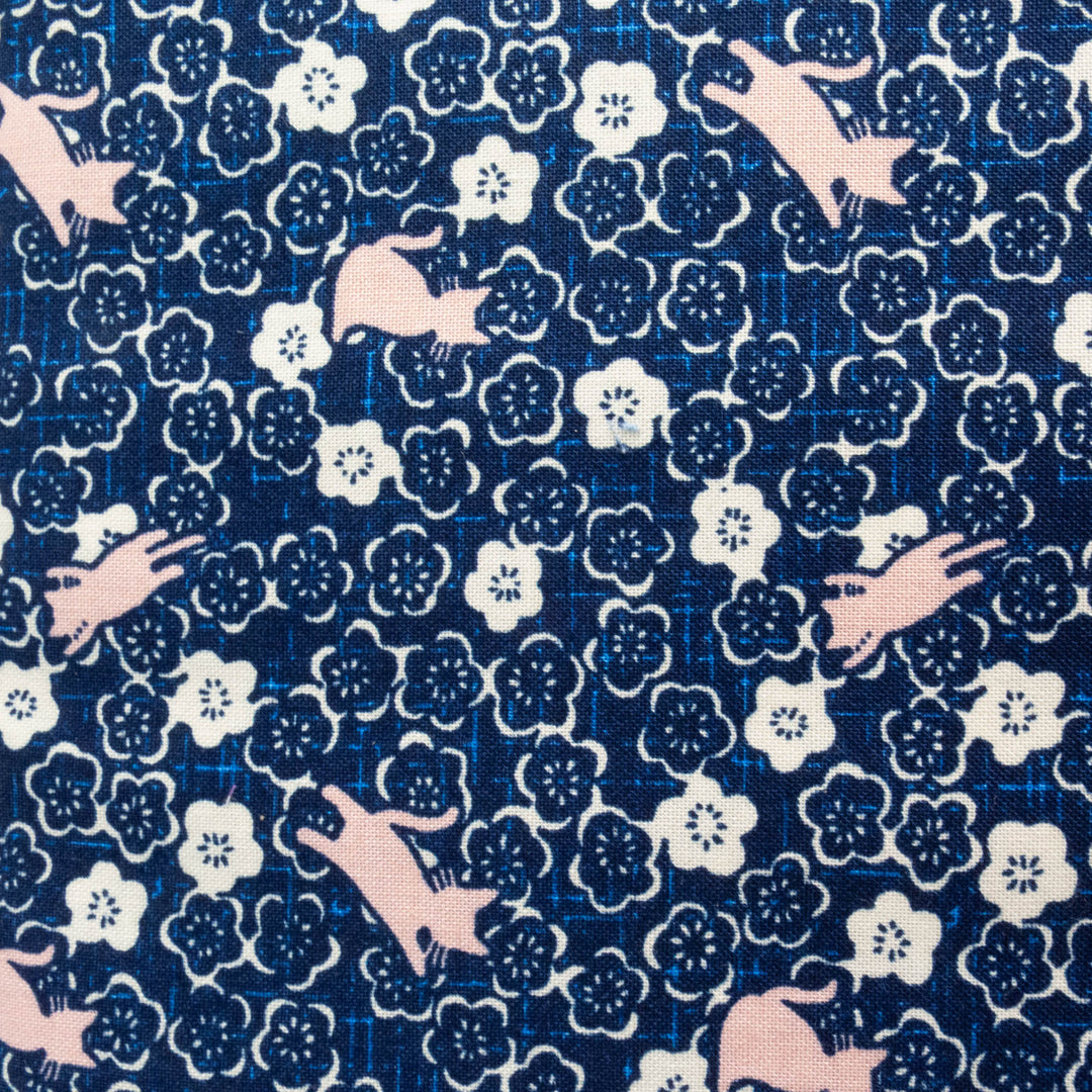 Pink Cats on Navy Cherry Blossoms (KW1400-2A)