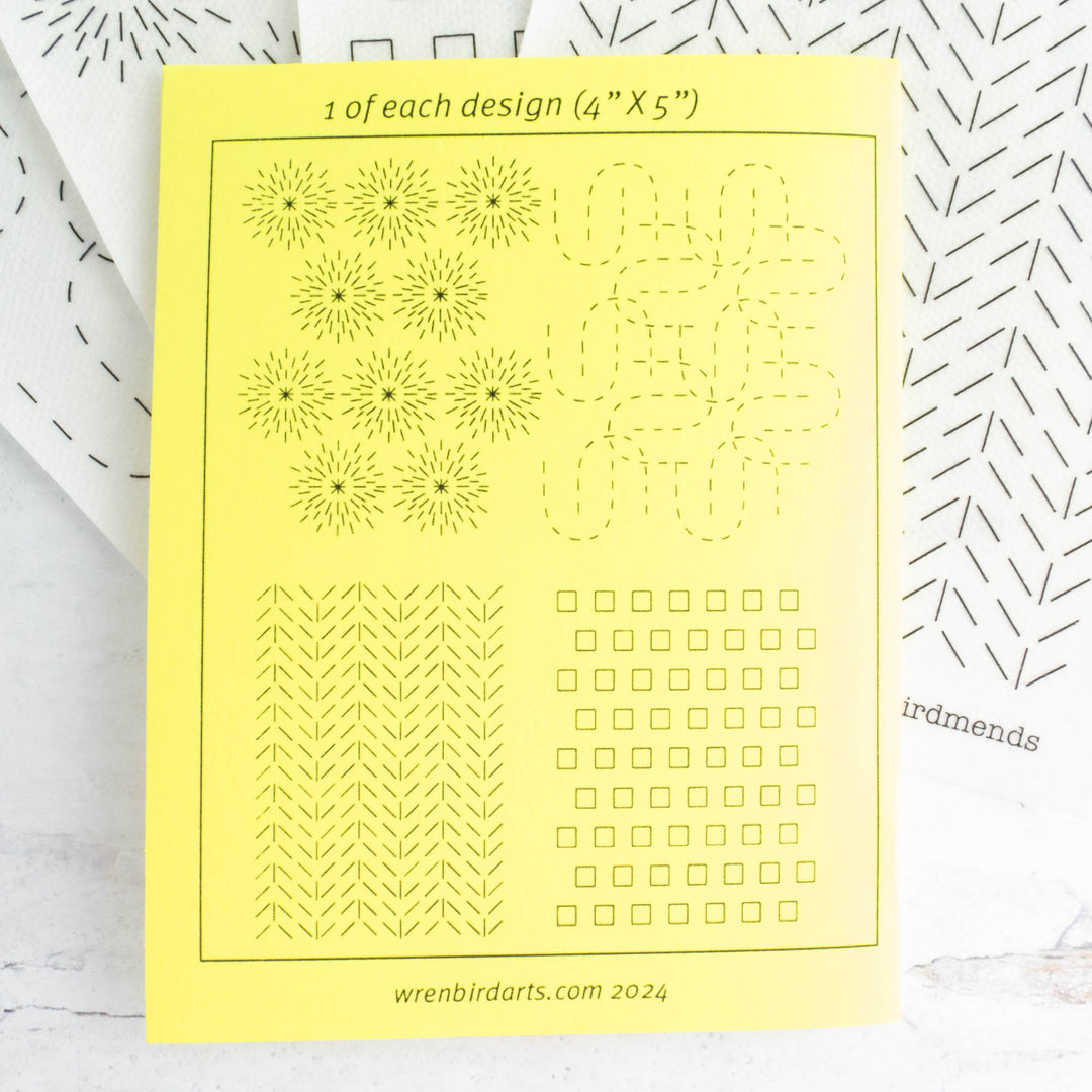 Stick & Stitch Sashiko Mending Patterns - Bright Yellow Set