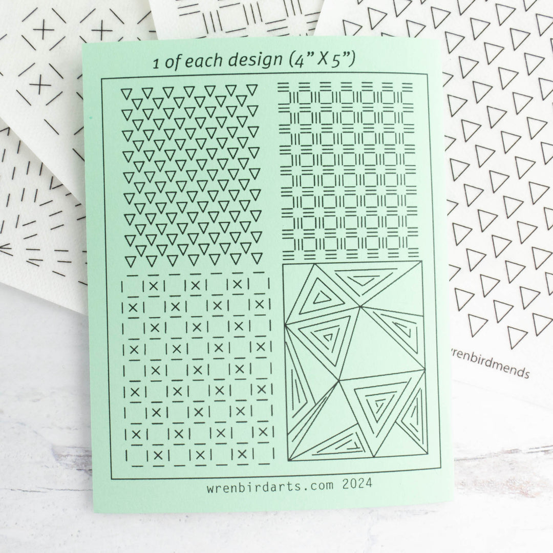 Stick & Stitch Sashiko Mending Patterns - Green Set