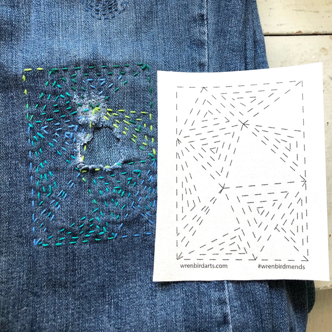 Stick & Stitch Sashiko Mending Patterns - Green Set