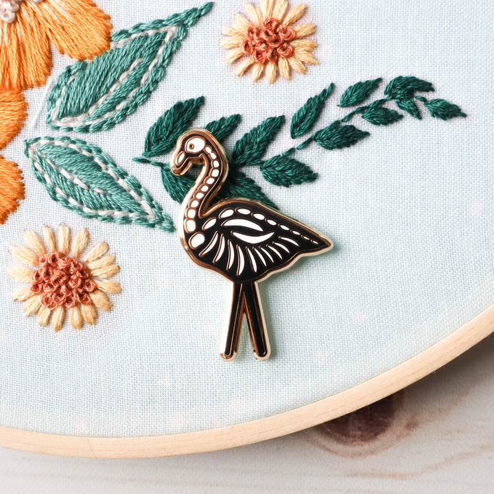 Skeleton Flamingo Enamel Needle Minder