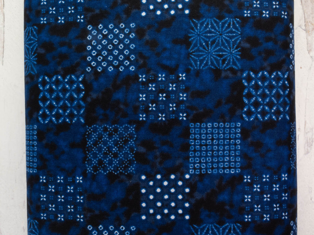 Shibori Blues Cotton Fabric - Wagara Patchwork on Dark Blue (SB57D101)