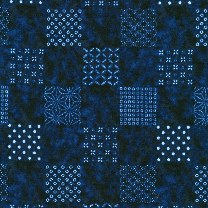 Shibori Blues Cotton Fabric - Wagara Patchwork on Dark Blue (SB57D101)