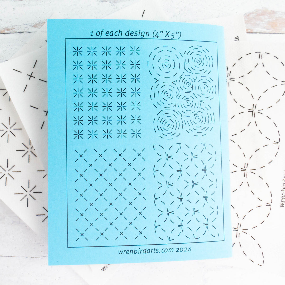 Stick & Stitch Sashiko Mending Patterns - Blue Set