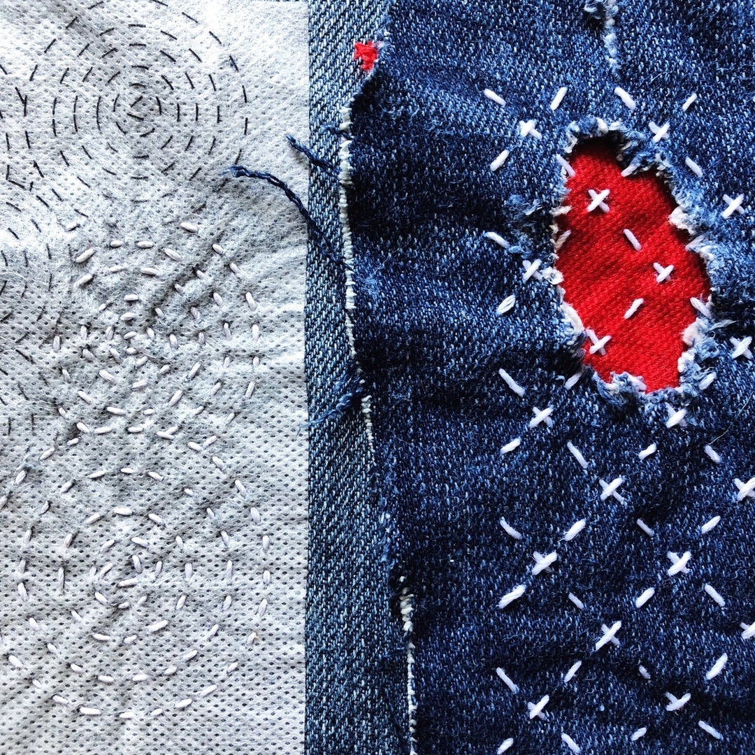 Stick & Stitch Sashiko Mending Patterns - Blue Set