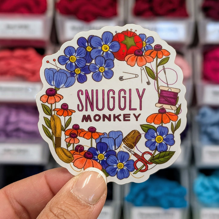 Snuggly Monkey Floral Wreath Vinyl Sticker