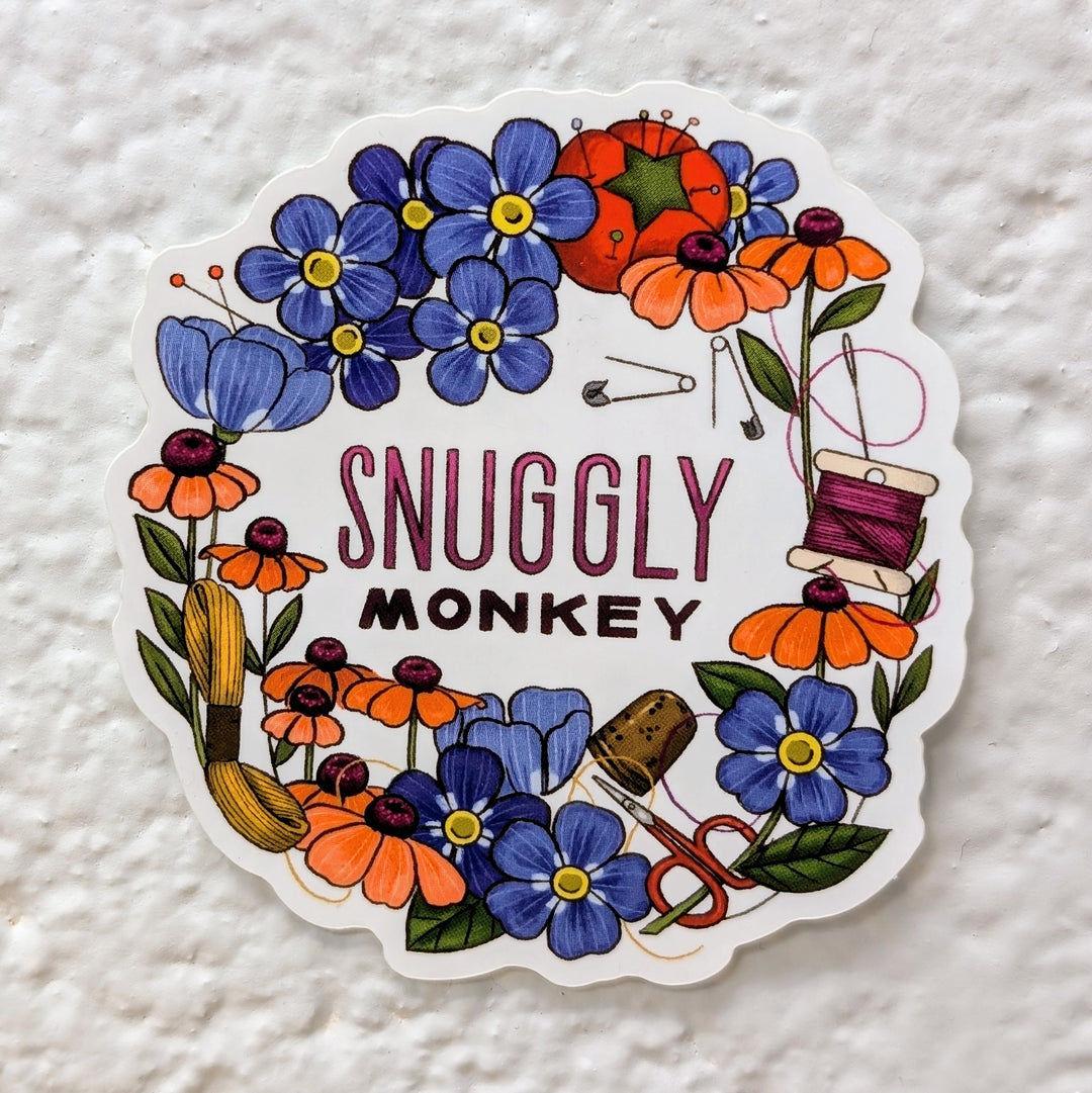 Snuggly Monkey Floral Wreath Vinyl Sticker