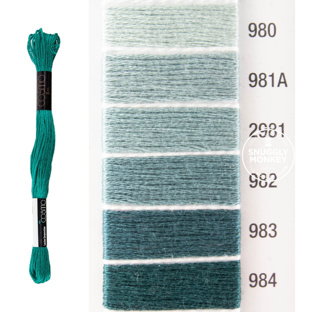 Cosmo Embroidery Floss - Cyan (No. 980-984)