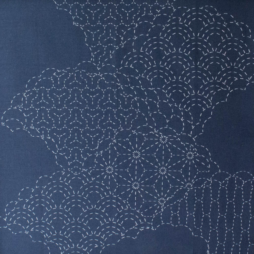 Sashiko Embroidery Kit Large Multi-pattern Sampler on Navy 20x20 