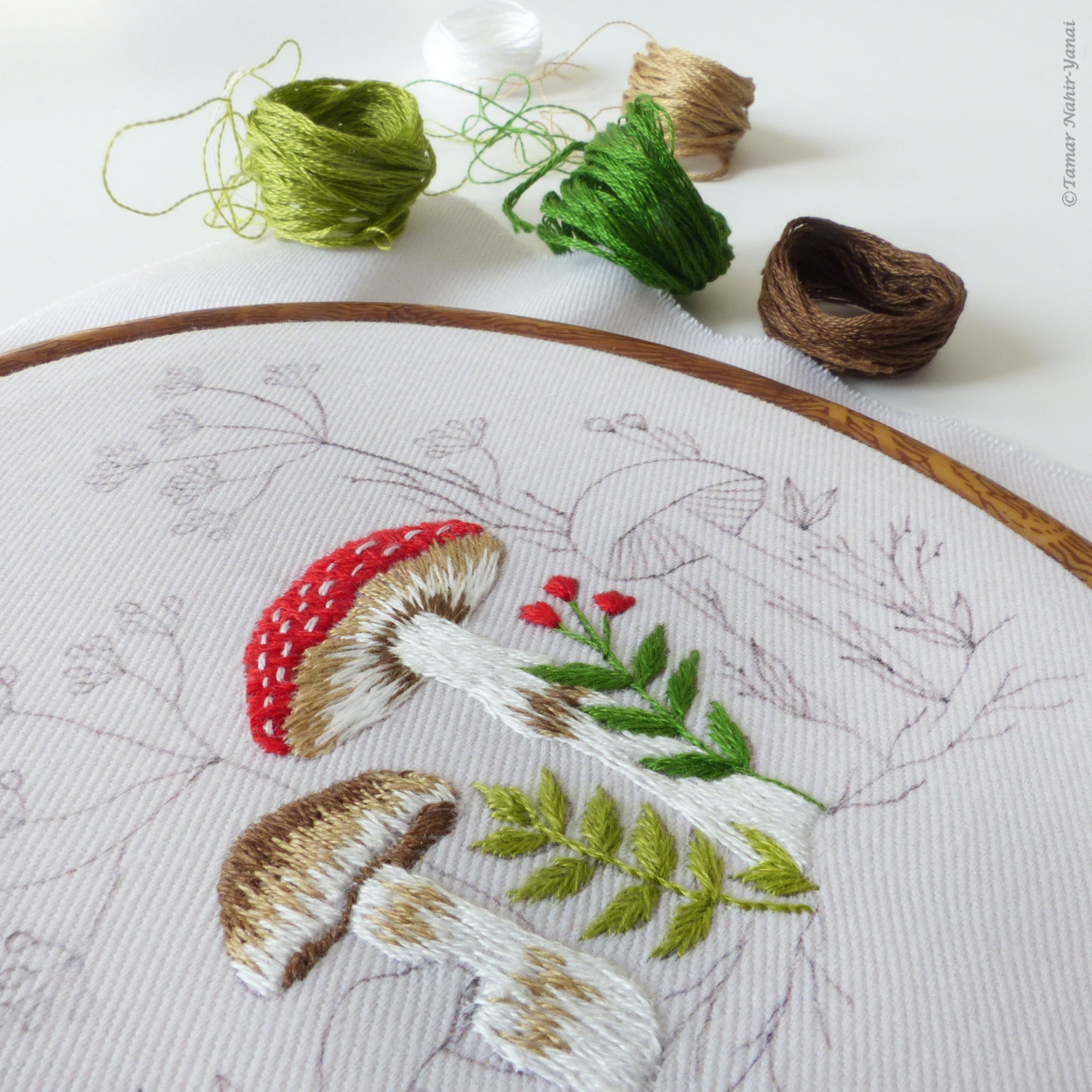 Mushroom Woodland Blackwork Embroidery Kit by Stitched Stories, 8 in, Cotton
