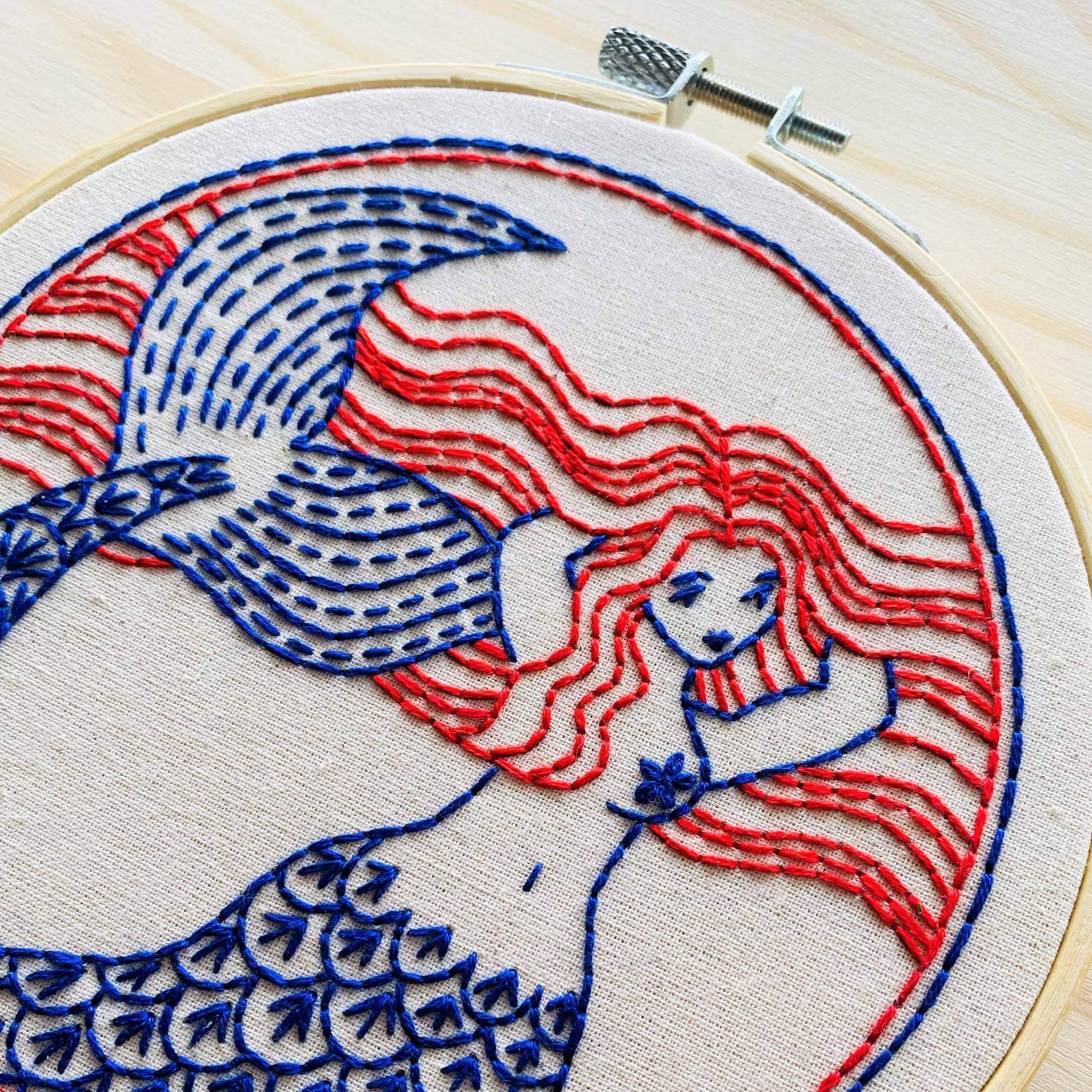 Hand embroidery kit for beginners Mermaid Cat