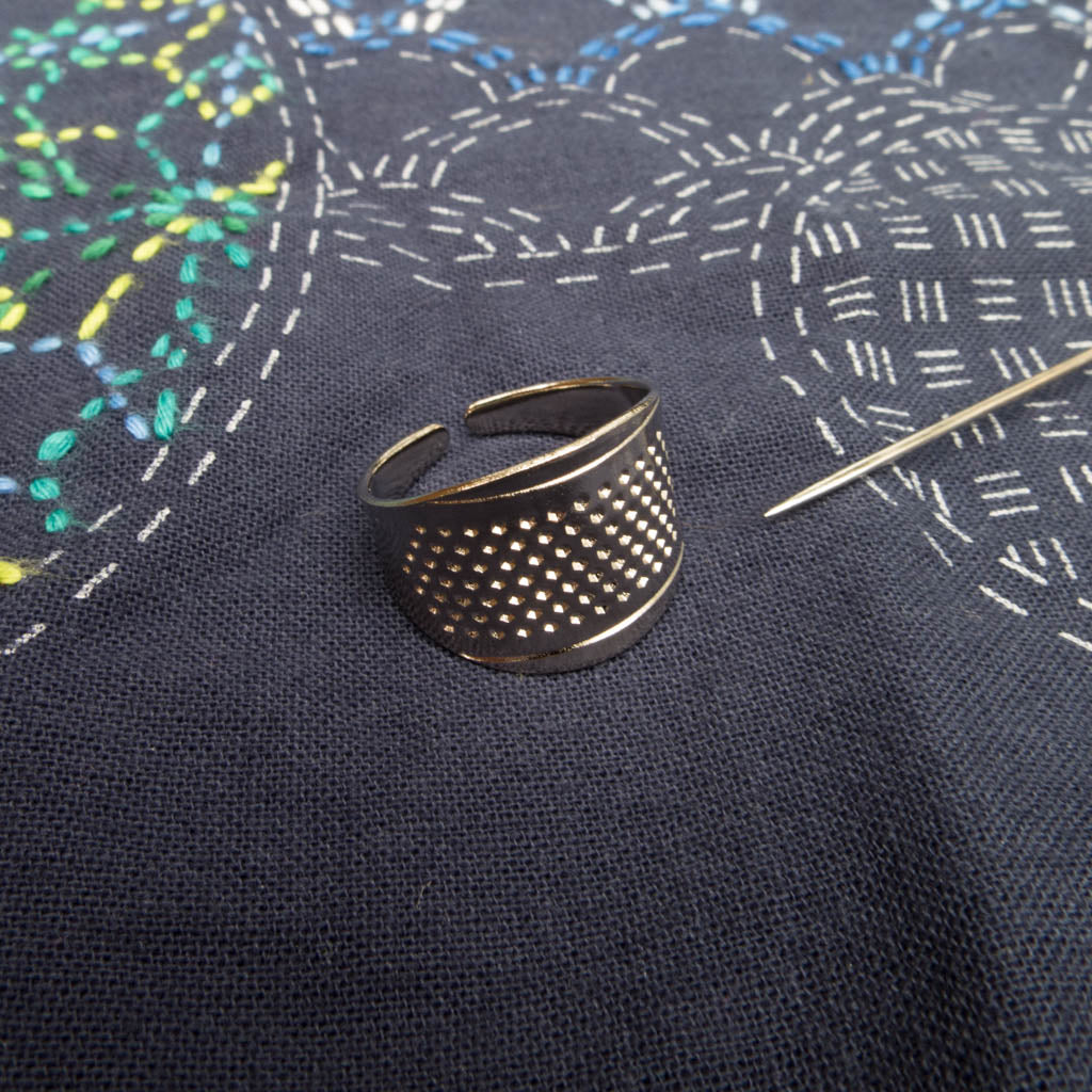 Sashiko Thimble Clover Metal Sashiko Palm Thimble, Adjustable Ring Thimble  With Flat Plate for Running Stitches, Sashiko, Boro Stiching 
