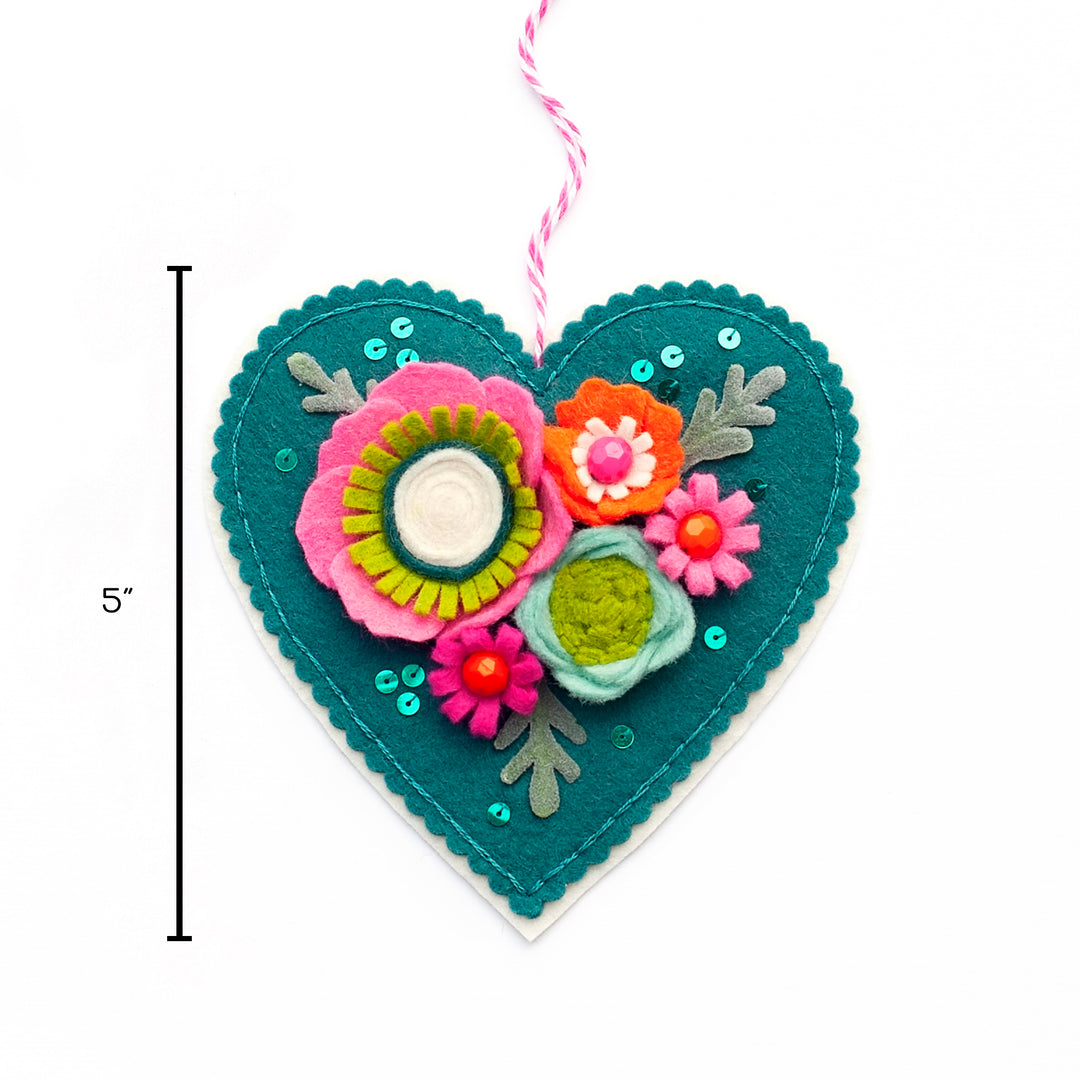 Felt Craft Kit - Hand Embroidered Heart - Stitched Modern