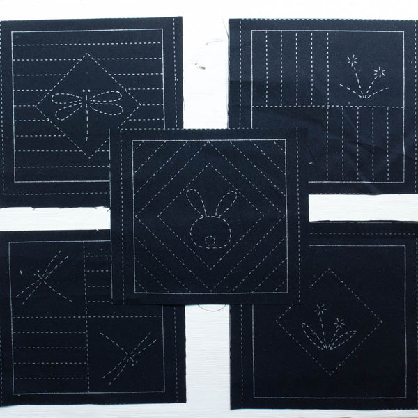 Sashiko Embroidery Kit Large Multi-pattern Sampler on Navy 20x20 