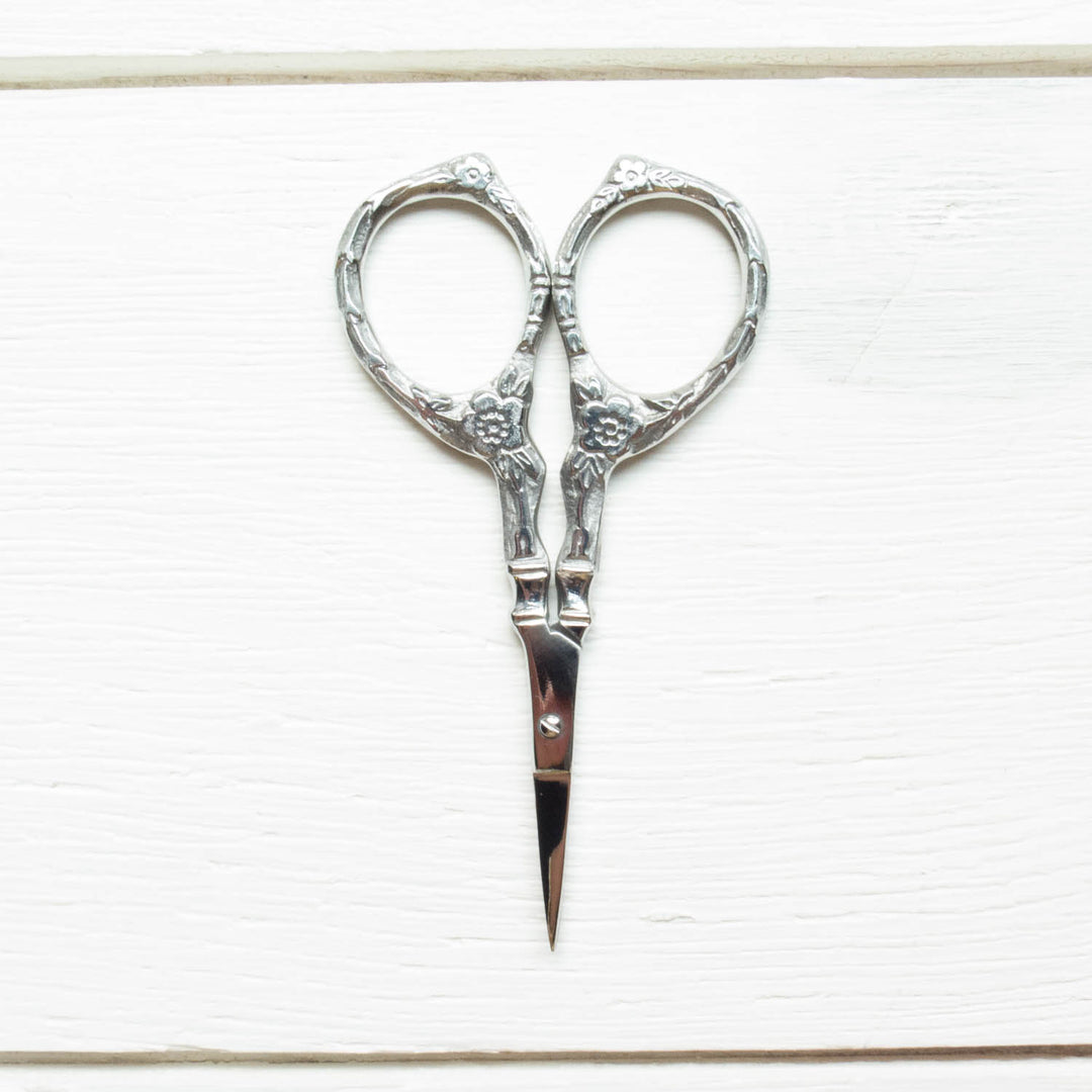ANTIQUE Sterling Silver Handled Sewing Scissors FLORAL